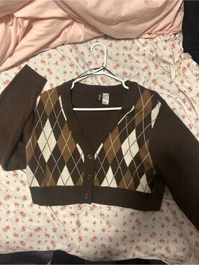 Cropped Brown Cardigan Sweater